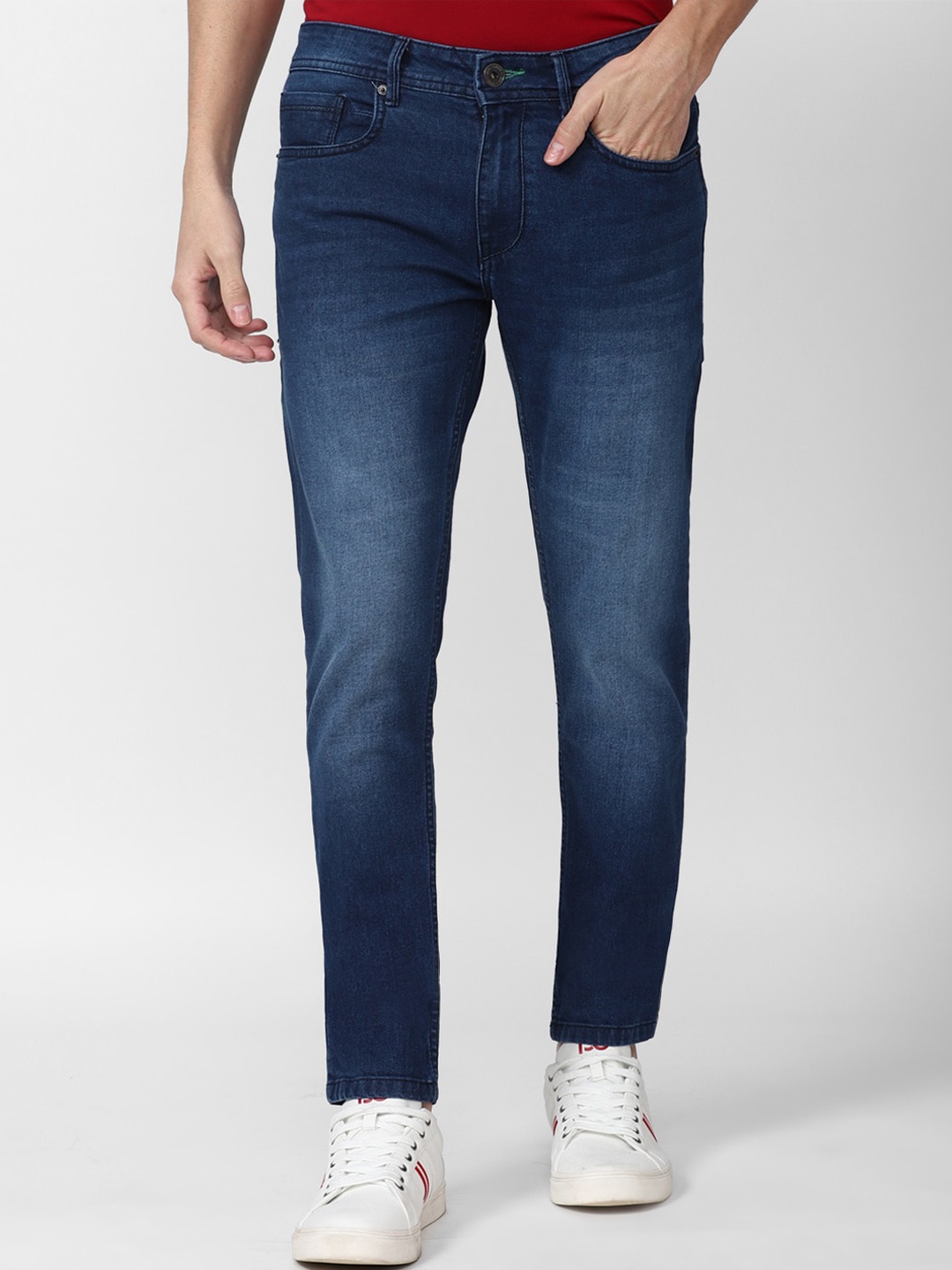 

Peter England Casuals Men Skinny Fit Mildly Distressed Light Fade Cotton Jeans, Navy blue