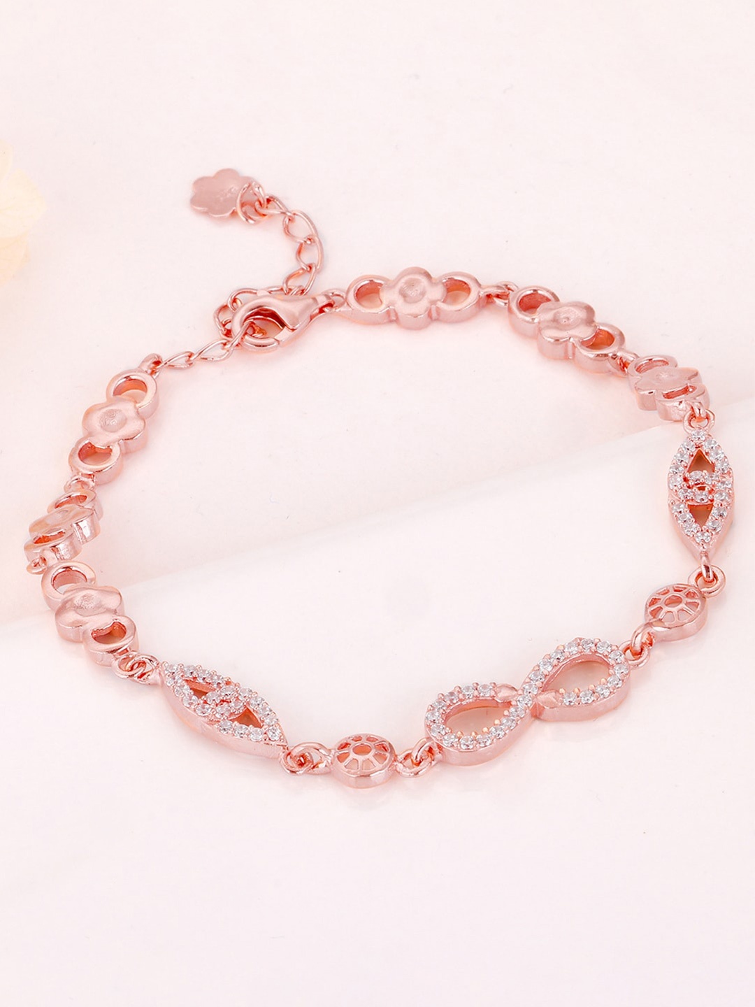 

GIVA Women Sterling Silver Cubic Zirconia Rose Gold-Plated Link Bracelet
