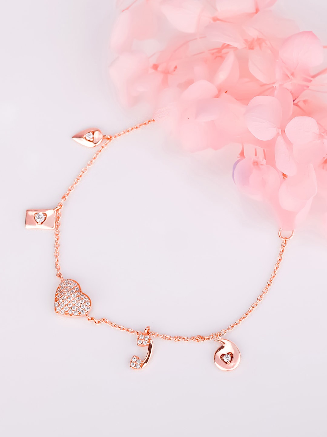 

GIVA Women Sterling Silver Cubic Zirconia Rose Gold-Plated Link Bracelet