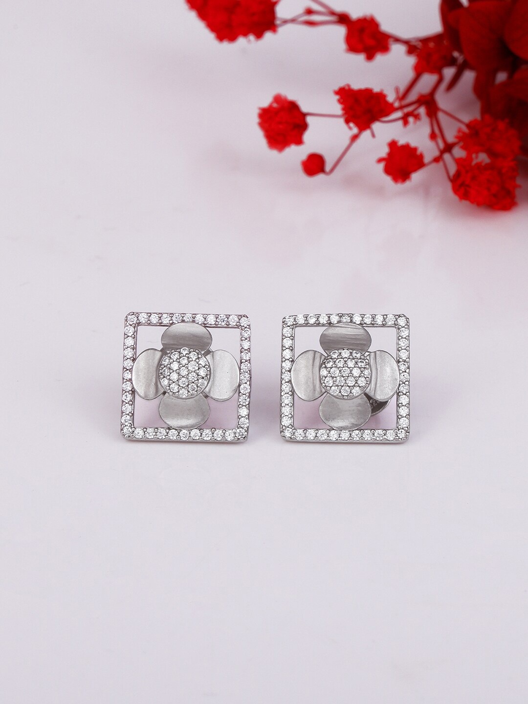 

GIVA 9.25 Sterling Silver Square Studs Earrings, White