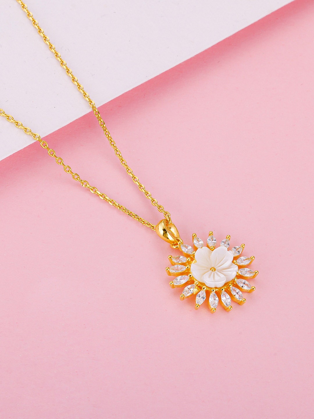 

GIVA 925 Gold-Plated Sterling Silver CZ-Studded Pendant With Chain