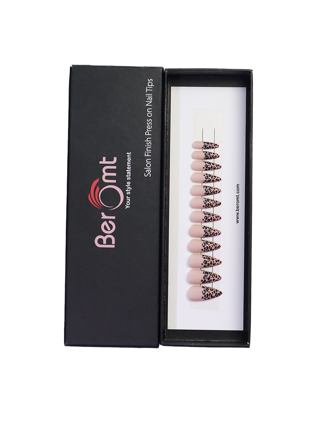 

BEROMT 12-Pcs Animal Printed Salon Finish False Nail Tips Box - BFN1032, Pink