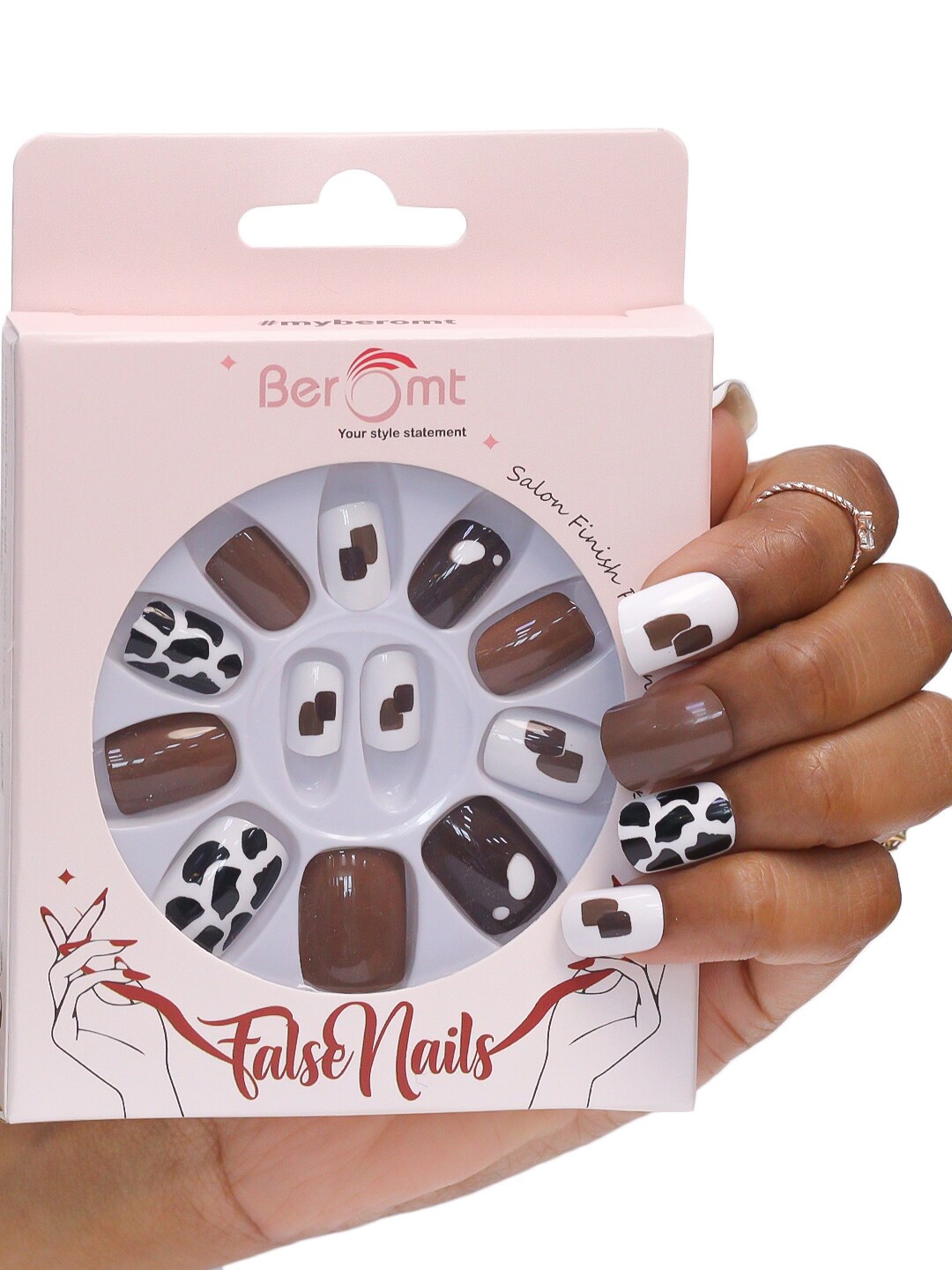 

BEROMT 12-Pcs Animal Printed False Nails Box-30 gm, White