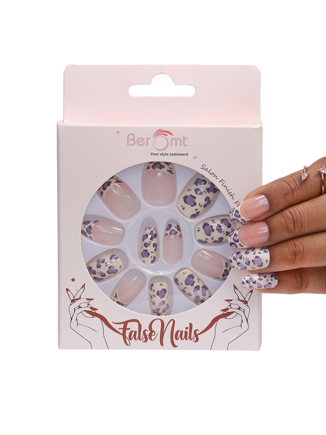 

BEROMT 12-Pcs Animal Printed Salon Finish False Nail Tips Box - BFN1043, Pink