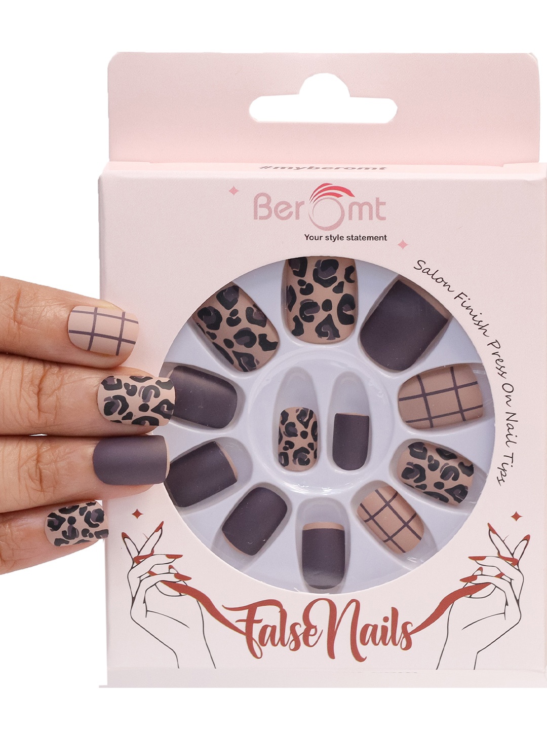 

BEROMT 12-Pcs Animal Printed False Nails Box-30 gm, White