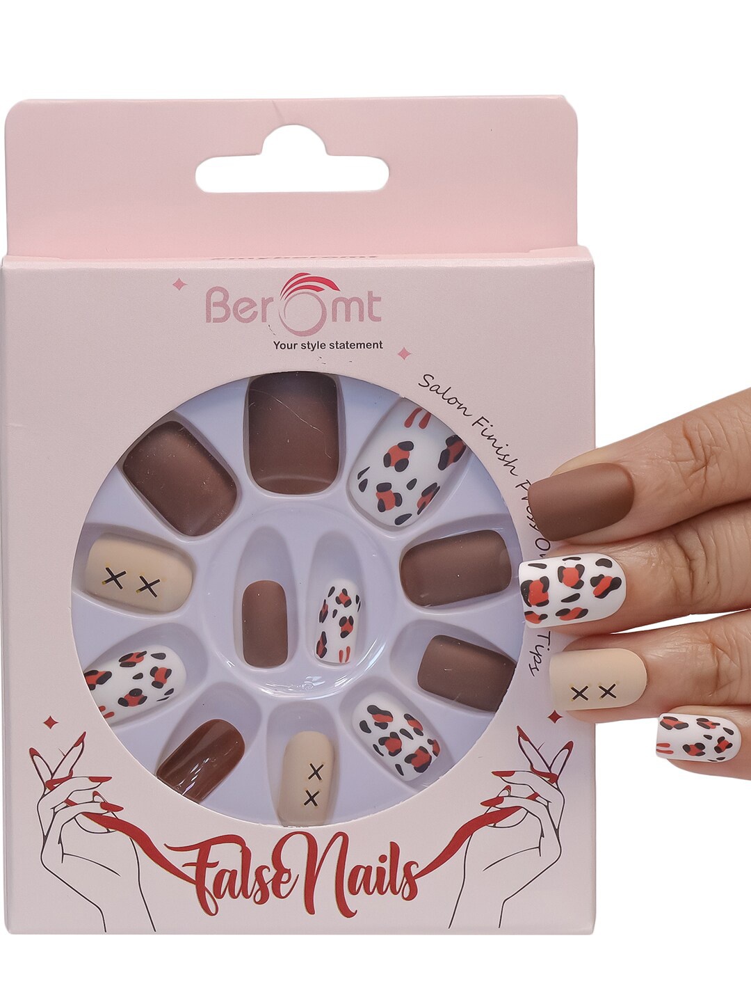 

BEROMT 12-Pcs Animal Printed False Nails Box - 30 gm, Pink