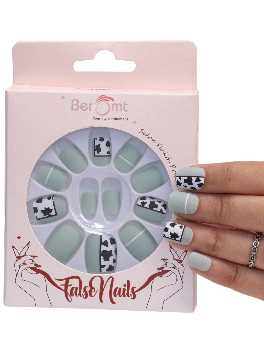 

BEROMT 12-Pcs Animal Printed False Nails Box-30 gm, Grey