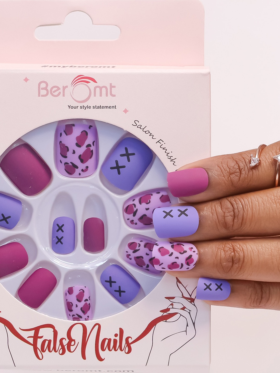 

BEROMT 12-Pcs Animal Printed False Nails Box-30 gm, Purple