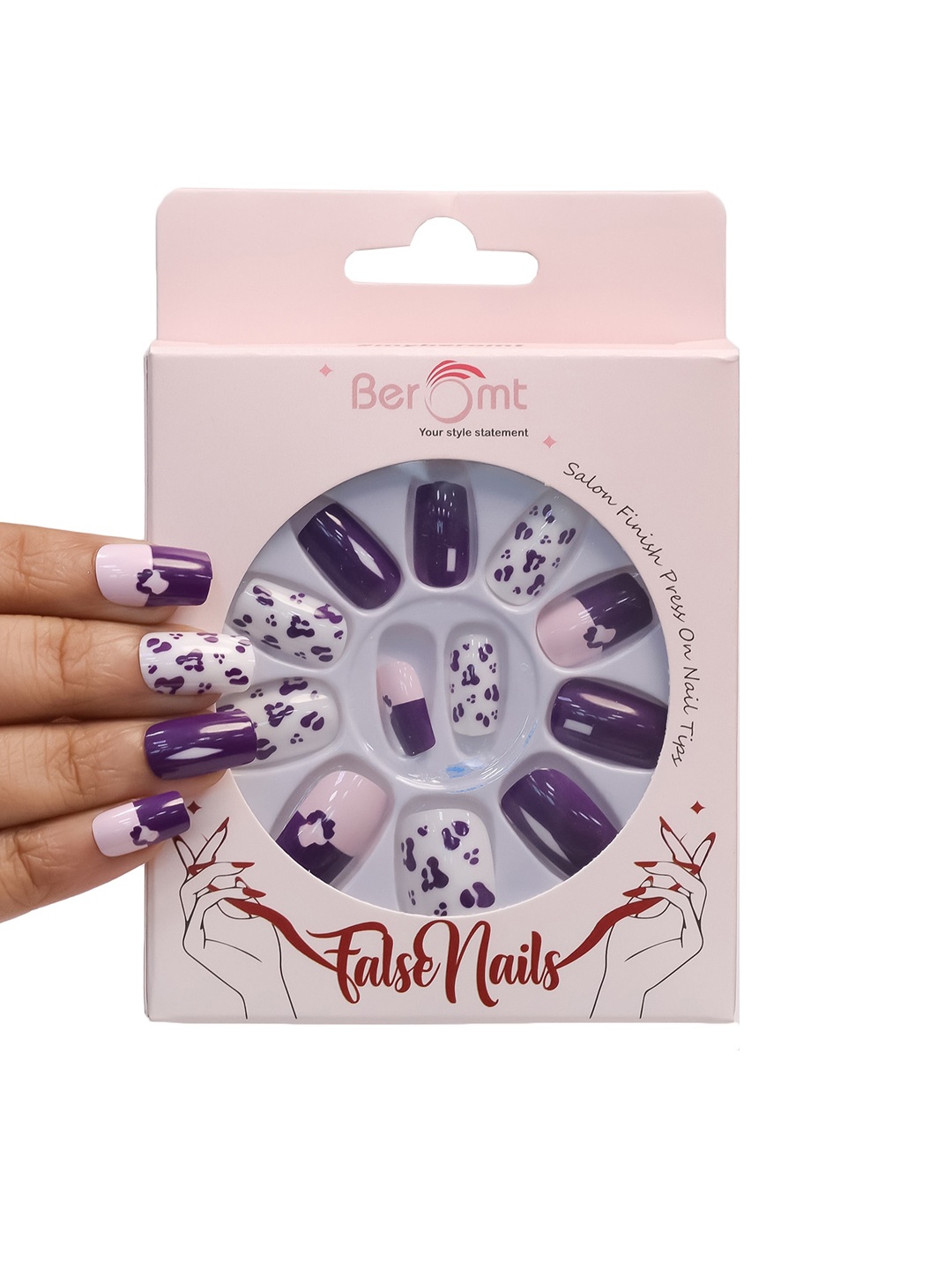 

BEROMT 12-Pcs Animal Printed False Nails Box-30 gm, Purple