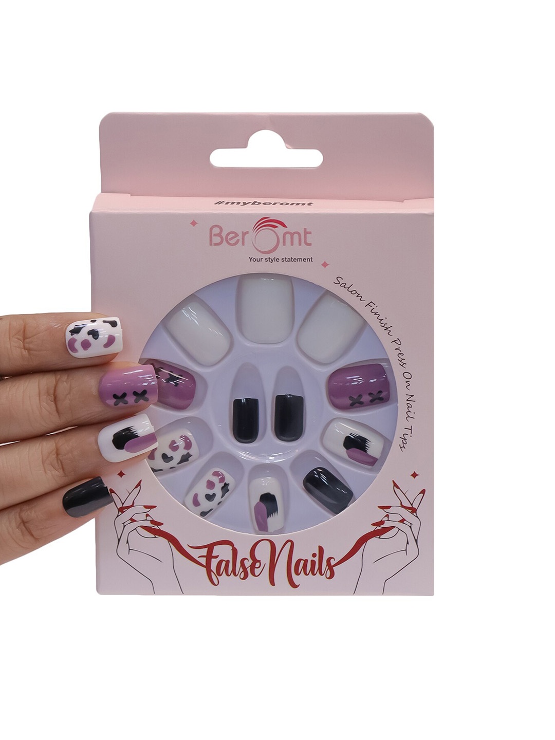 

BEROMT 12-Pcs Animal Printed False Nails Box-30 gm, White
