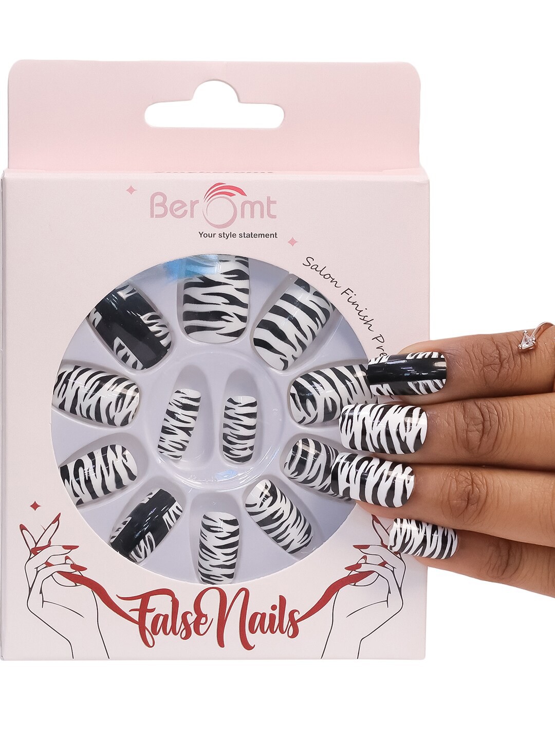 

BEROMT 12-Pcs Animal Printed False Nails Box-30 gm, White