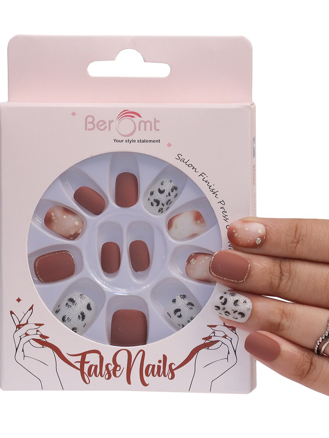 

BEROMT 12-Pcs Animal Printed False Nails Box-30 gms, Brown