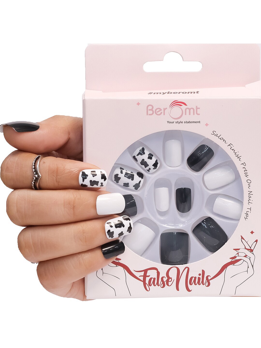 

BEROMT 12-Pcs Animal Printed False Nails Box - 30 gm, White