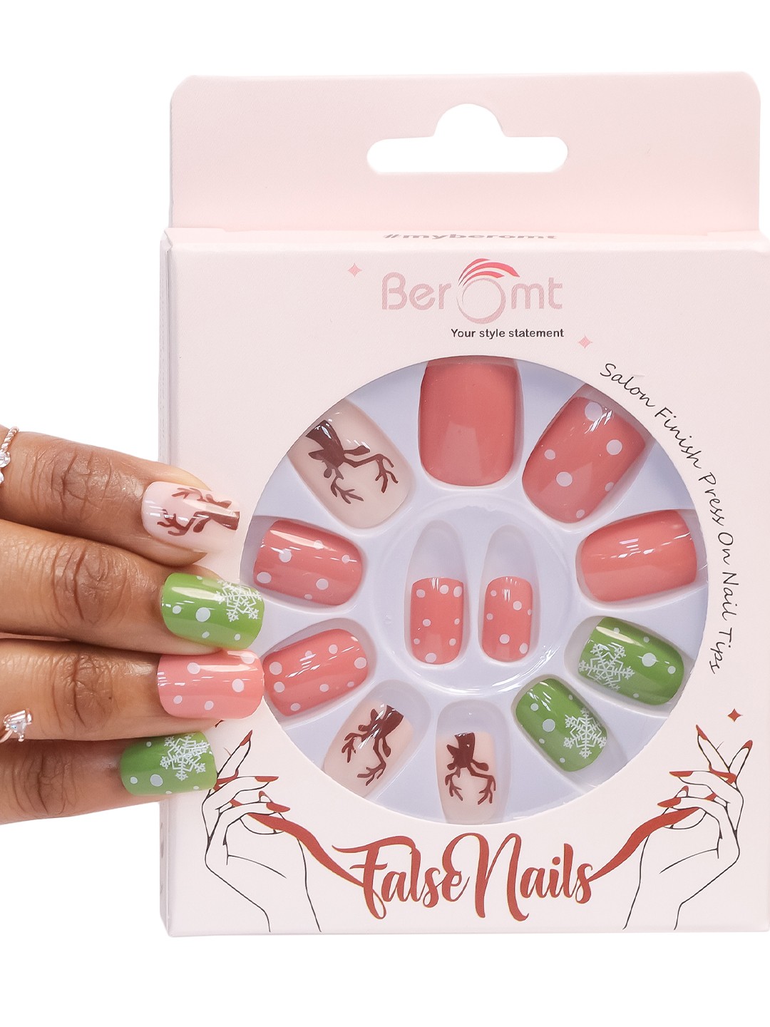

BEROMT 12-Pcs Animal Printed False Nails Box-30 gm, Pink
