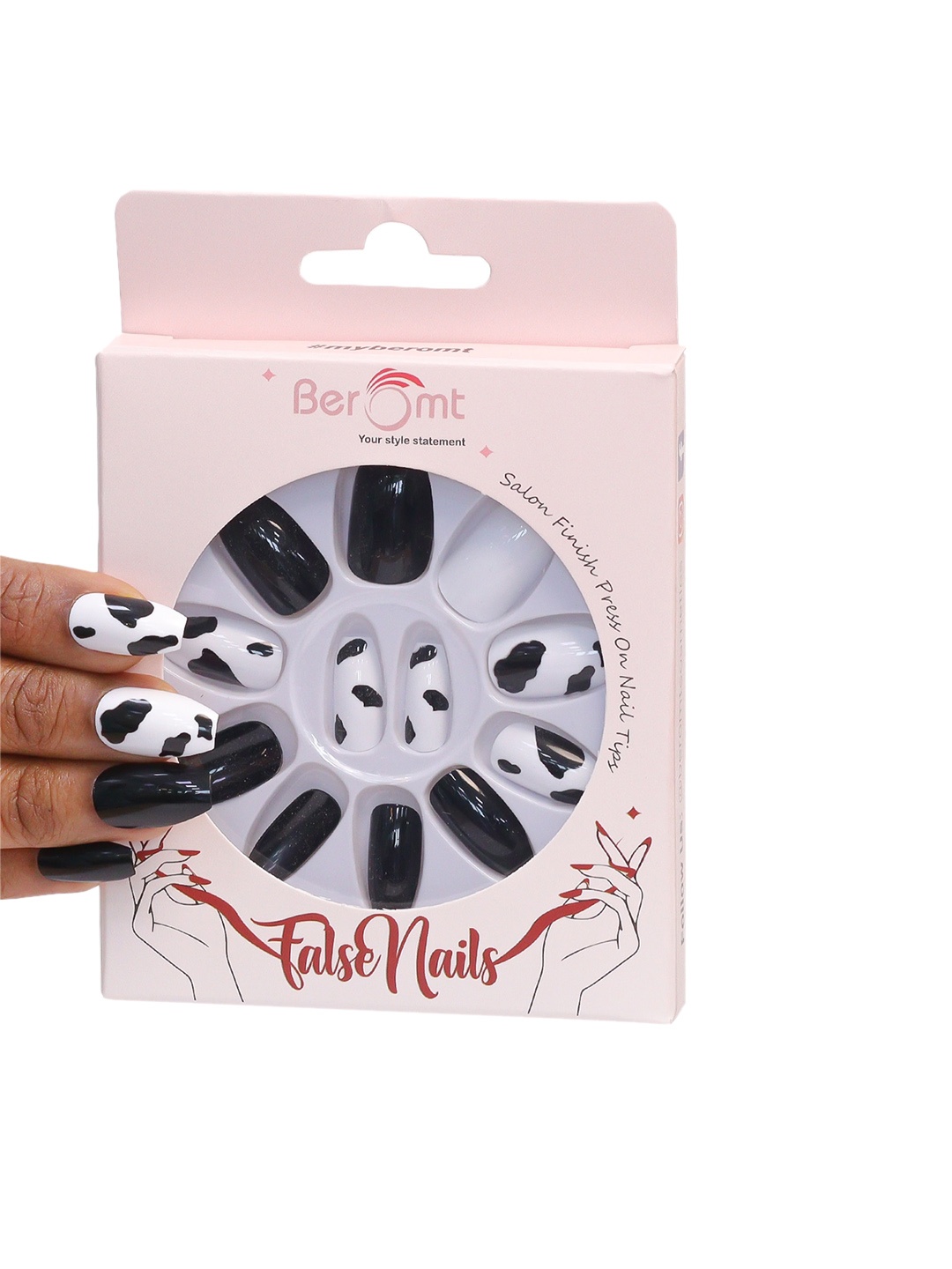 

BEROMT 12-Pcs Animal Printed Salon Finish False Nail Tips Box - BFN1047, White