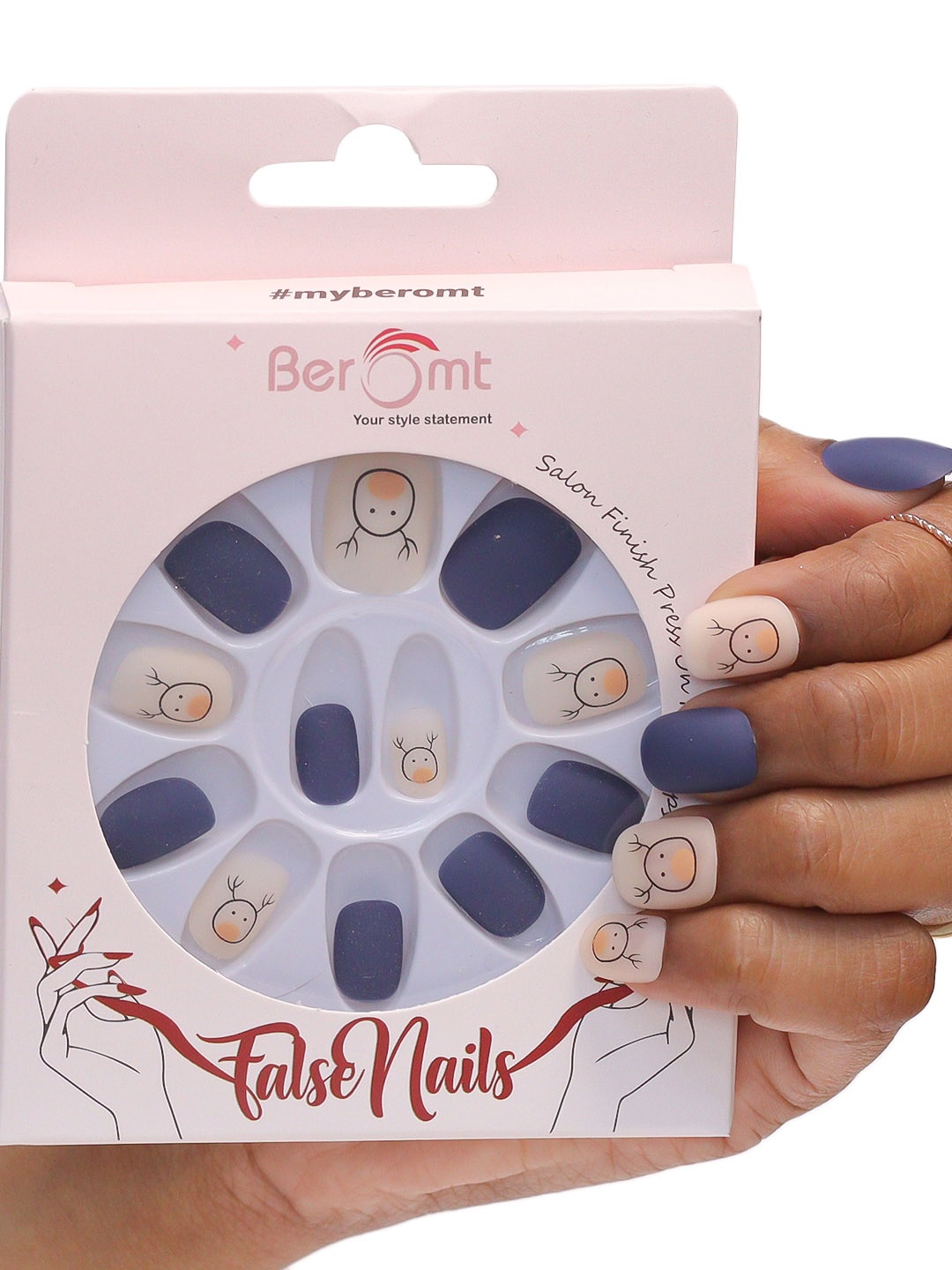 

BEROMT 12-Pcs Animal Printed Salon Finish False Nail Tips Box - BFN1044, Blue