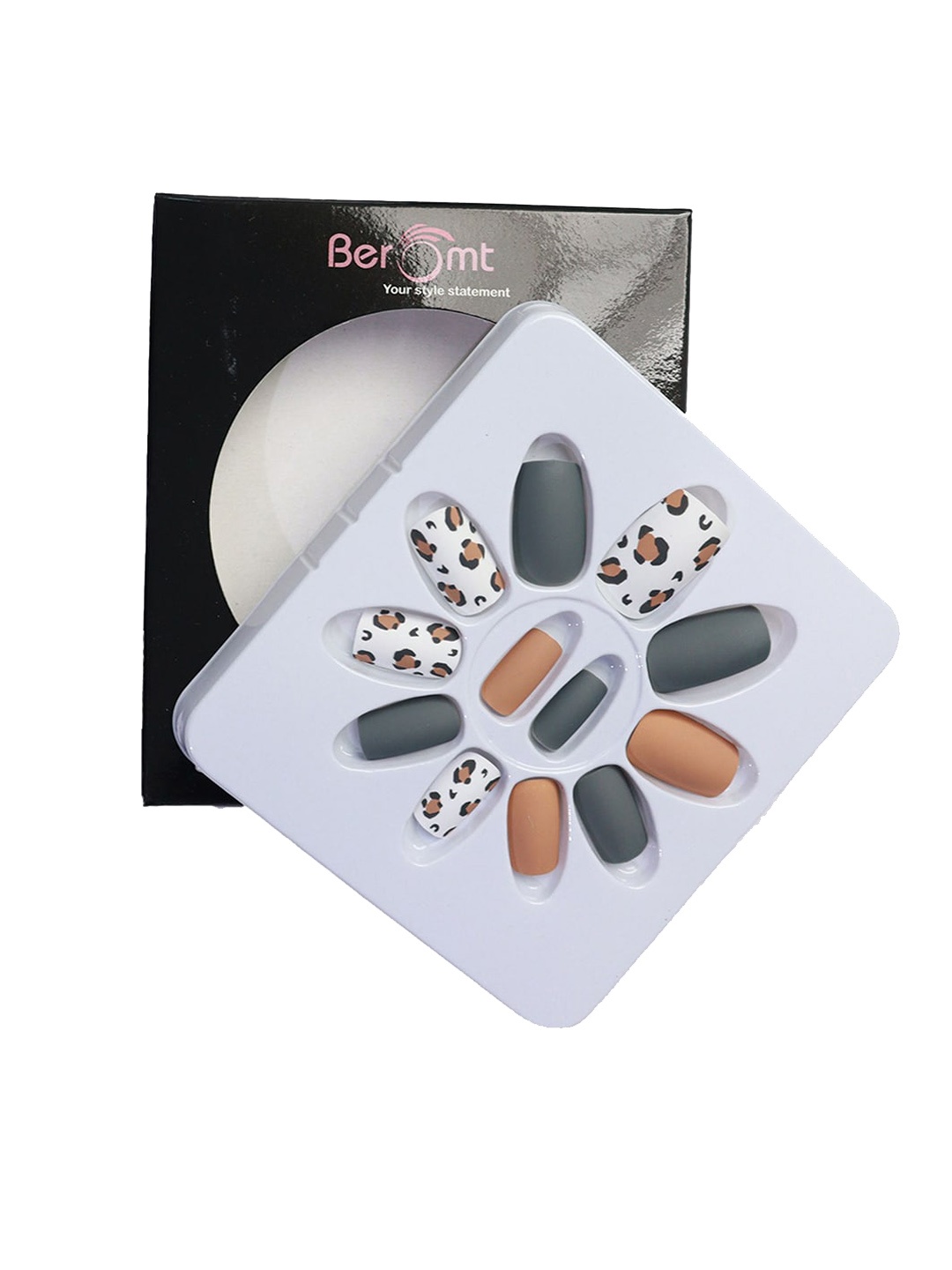 

BEROMT 12-Pcs Animal Printed Salon Finish False Nail Tips Box - BFN1032, Multi