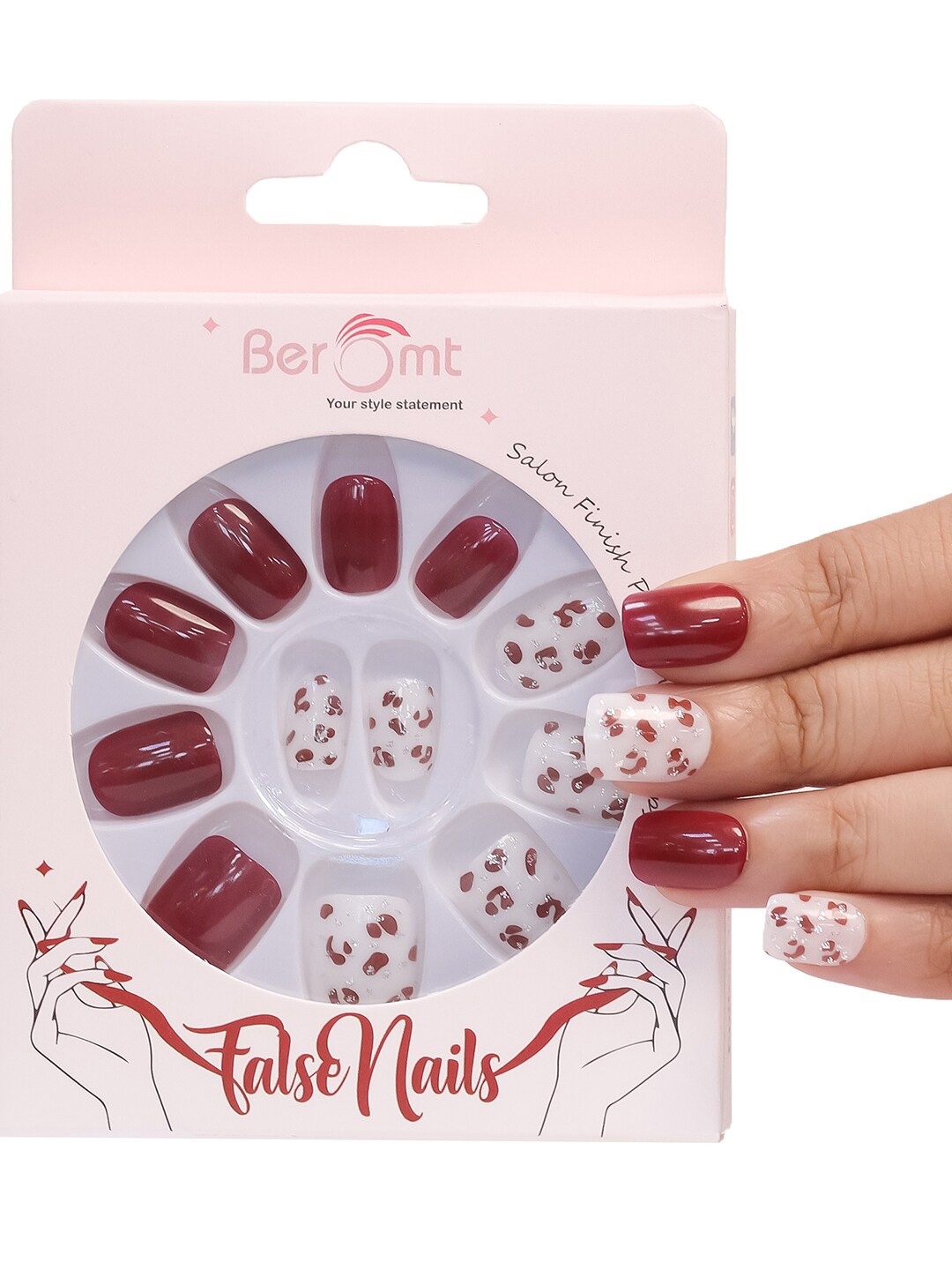 

BEROMT 12-Pcs Animal Printed Salon Finish False Nail Tips Box - BFN1018, White