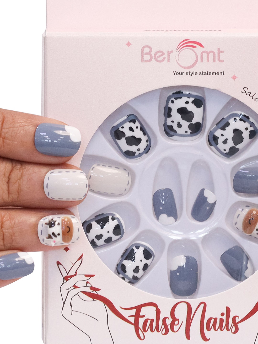 

BEROMT 12-Pcs Animal Printed Salon Finish False Nail Tips Box - BFN1036, White