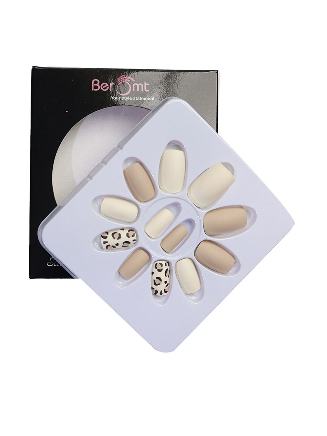 

BEROMT 12-Pcs Animal Printed Salon Finish False Nail Tips Box - BFN1024, Beige