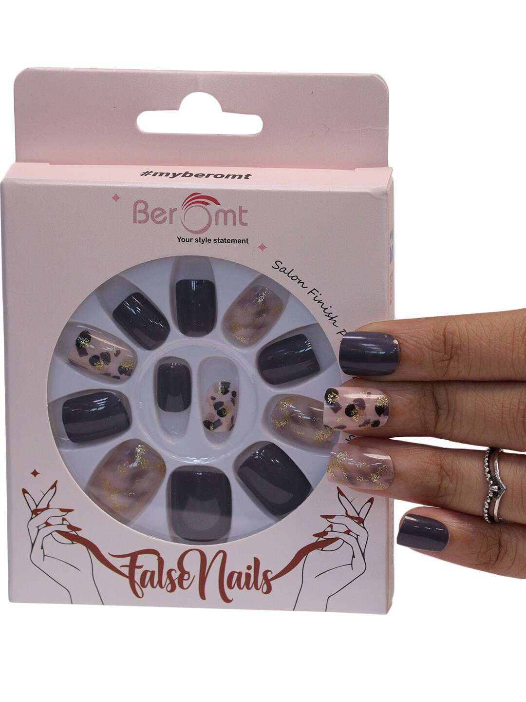 

BEROMT 12-Pcs Animal Printed Salon Finish False Nail Tips Box - BFN1030, Black