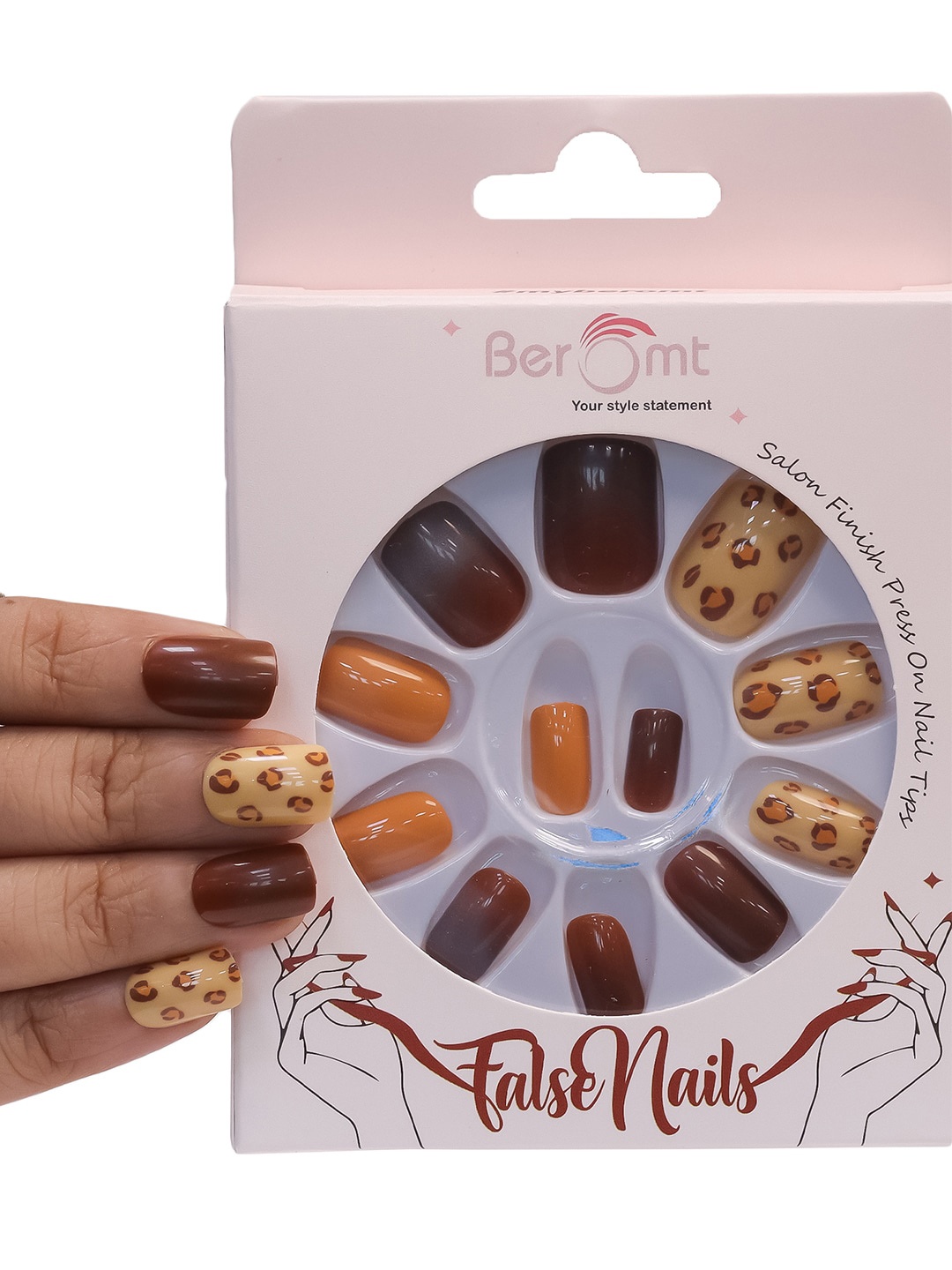 

BEROMT 12-Pcs Animal Printed Salon Finish False Nail Tips Box - BFN1021, Purple