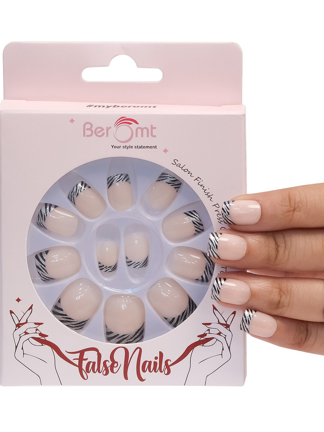 

BEROMT 12-Pcs Animal Printed Salon Finish False Nail Tips Box - BFN1027, Pink