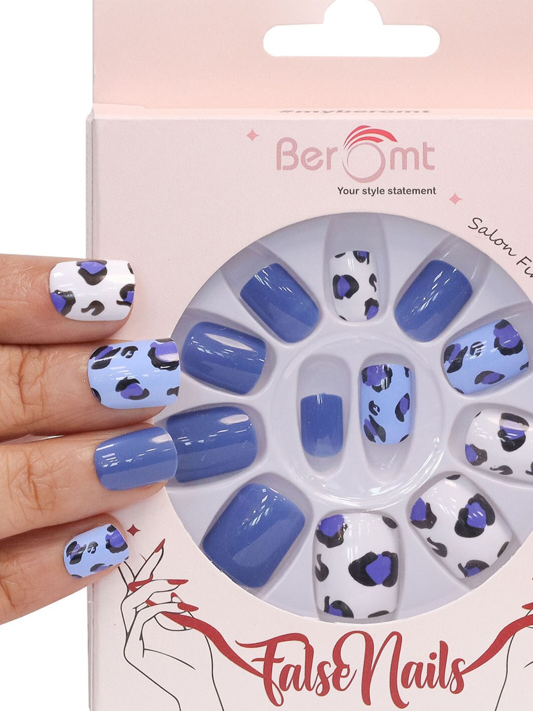 

BEROMT 12-Pcs Animal Printed Salon Finish False Nail Tips Box - BFN1039, Blue