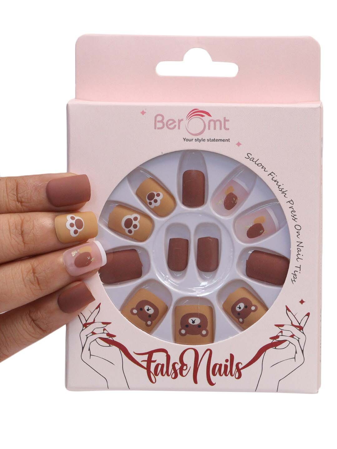 

BEROMT 12-Pcs Animal Printed Salon Finish False Nail Tips Box - BFN1042, Brown