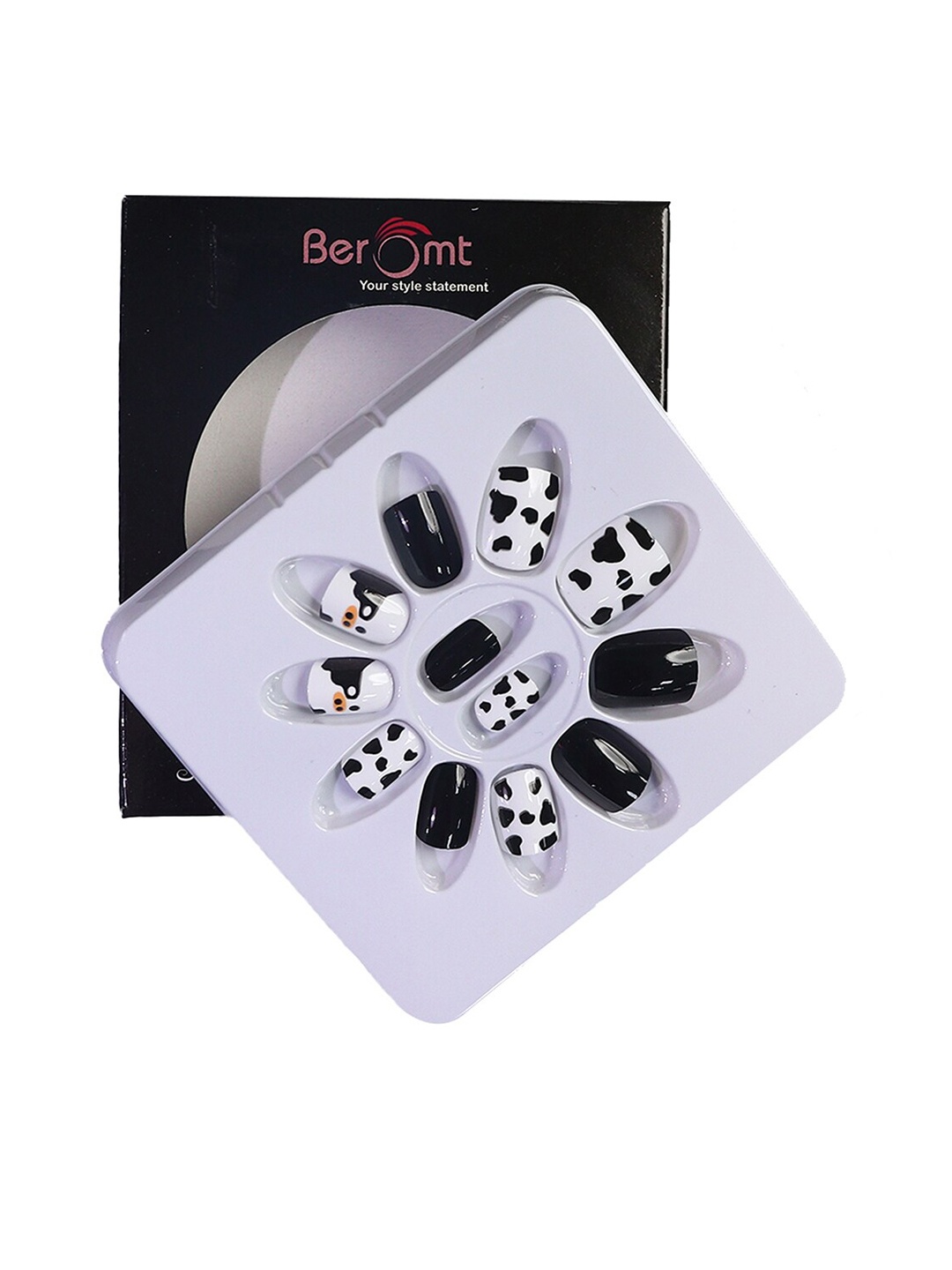 

BEROMT 12-Pcs Animal Printed Salon Finish False Nail Tips Box - BFN1045, White