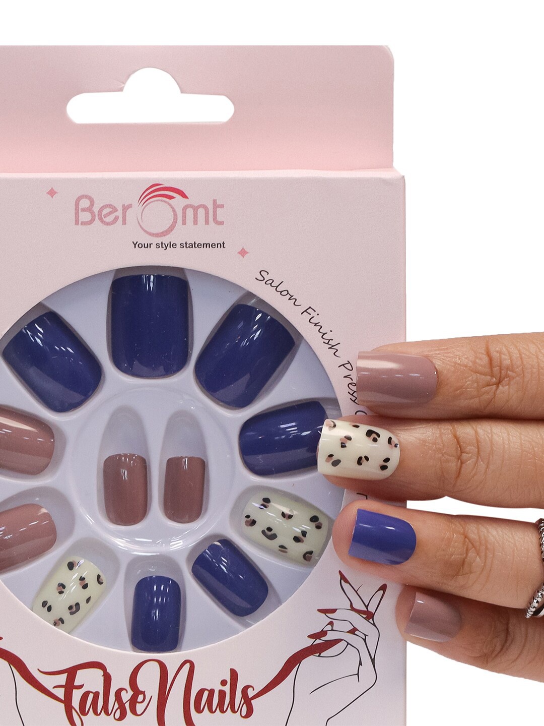 

BEROMT 12-Pcs Animal Printed Salon Finish False Nail Tips Box - BFN1051, Blue