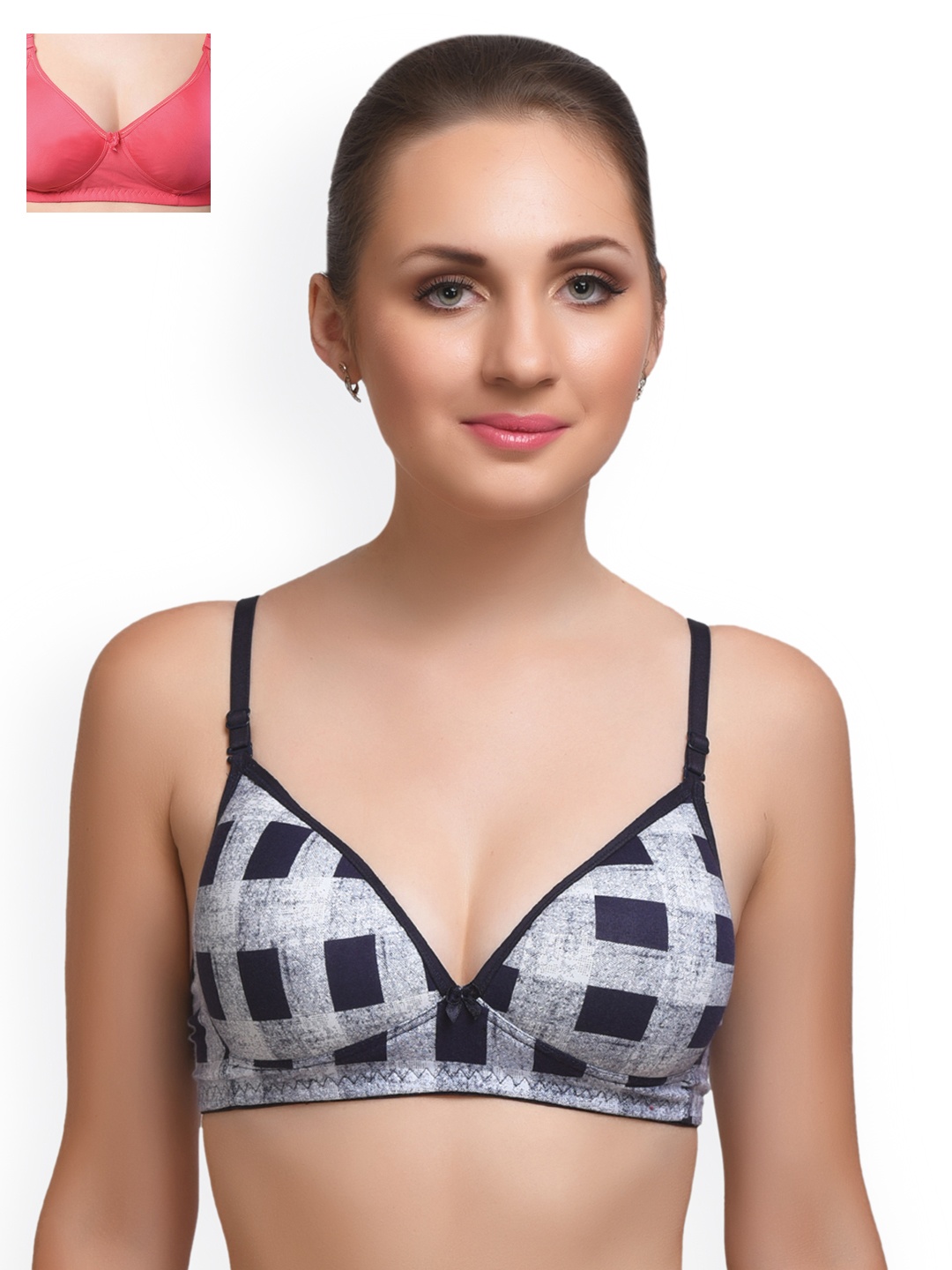 

Lady Lyka Pack of 2 Medium-Coverage Printed T-shirt Bras EXTACY-6, Blue