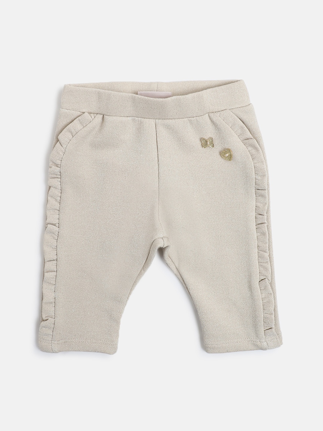 

Chicco Infant Girls Cotton Mid-Rise Relaxed Trousers, Beige