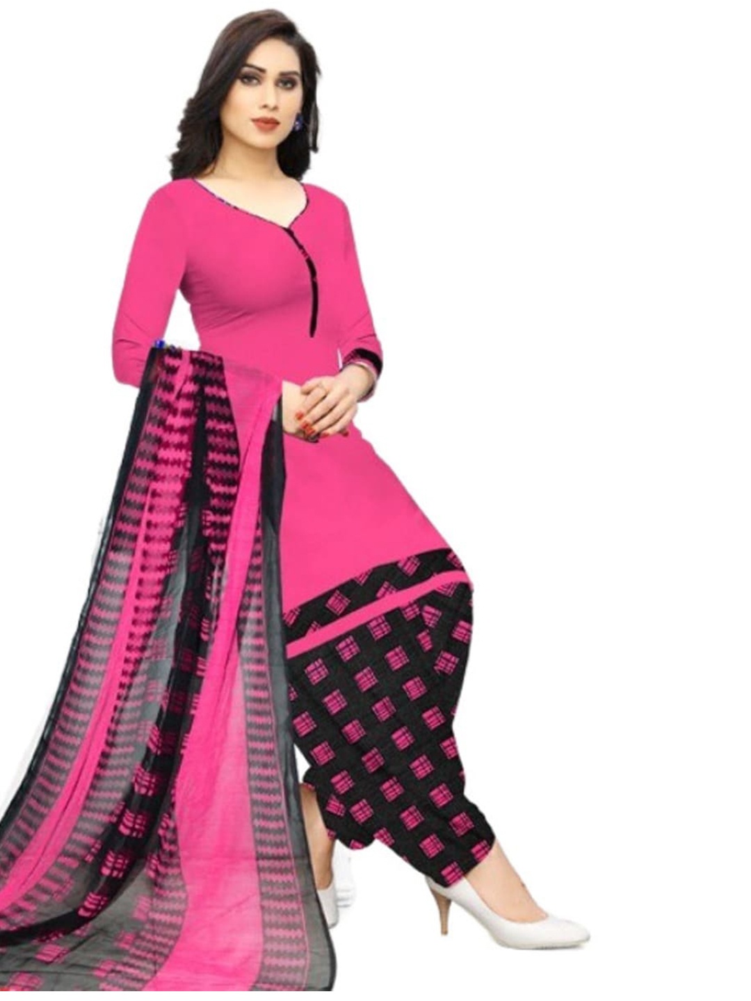 

INDIAN HERITAGE Silk Crepe Unstitched Dress Material, Pink
