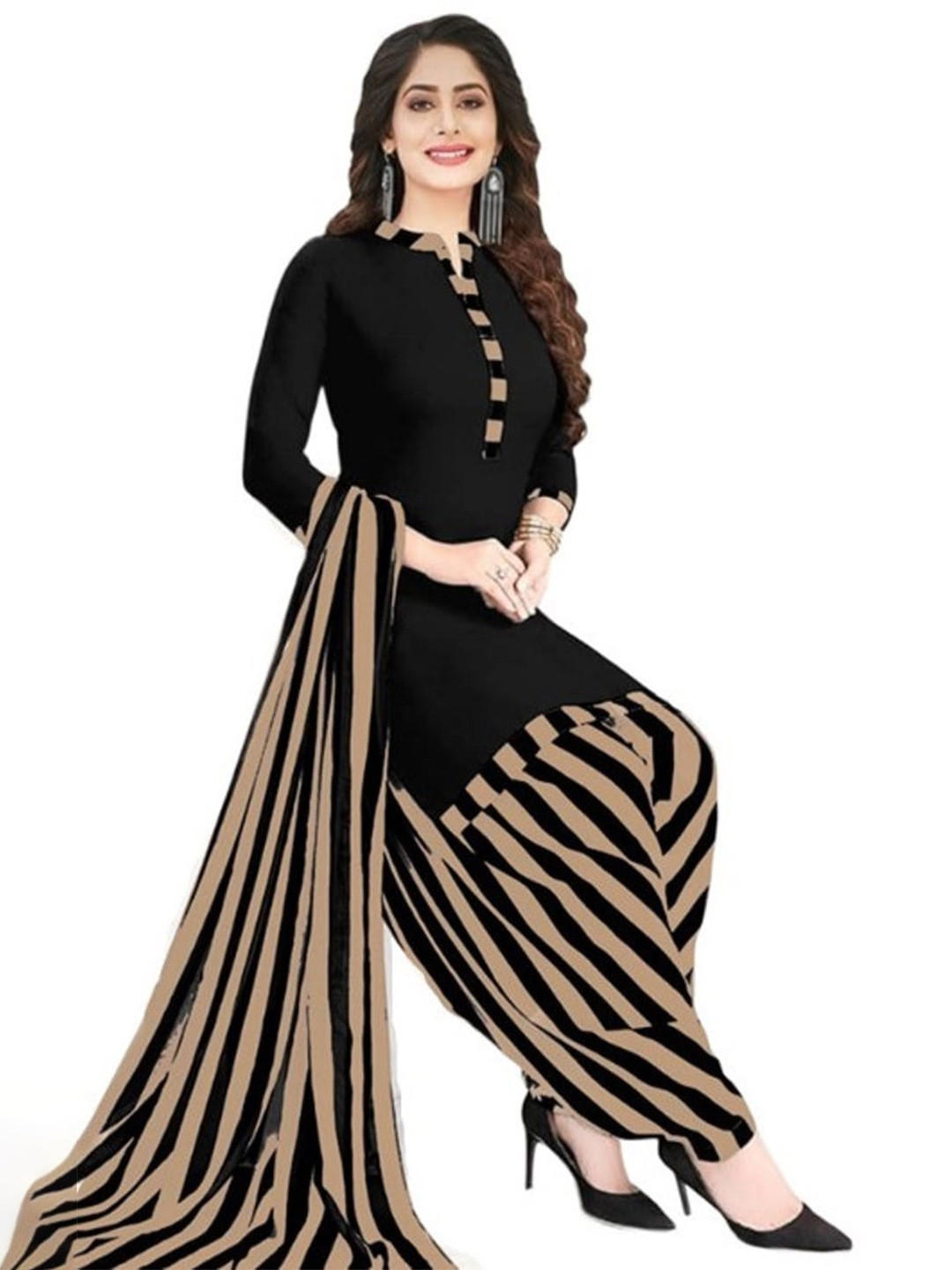 

INDIAN HERITAGE Printed Silk Crepe Unstitched Dress Material, Black
