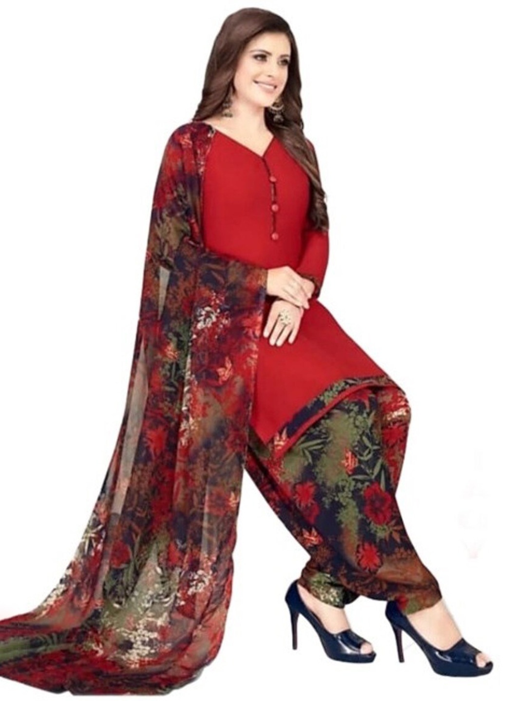 

INDIAN HERITAGE Printed Silk Crepe Unstitched Dress Material, Maroon