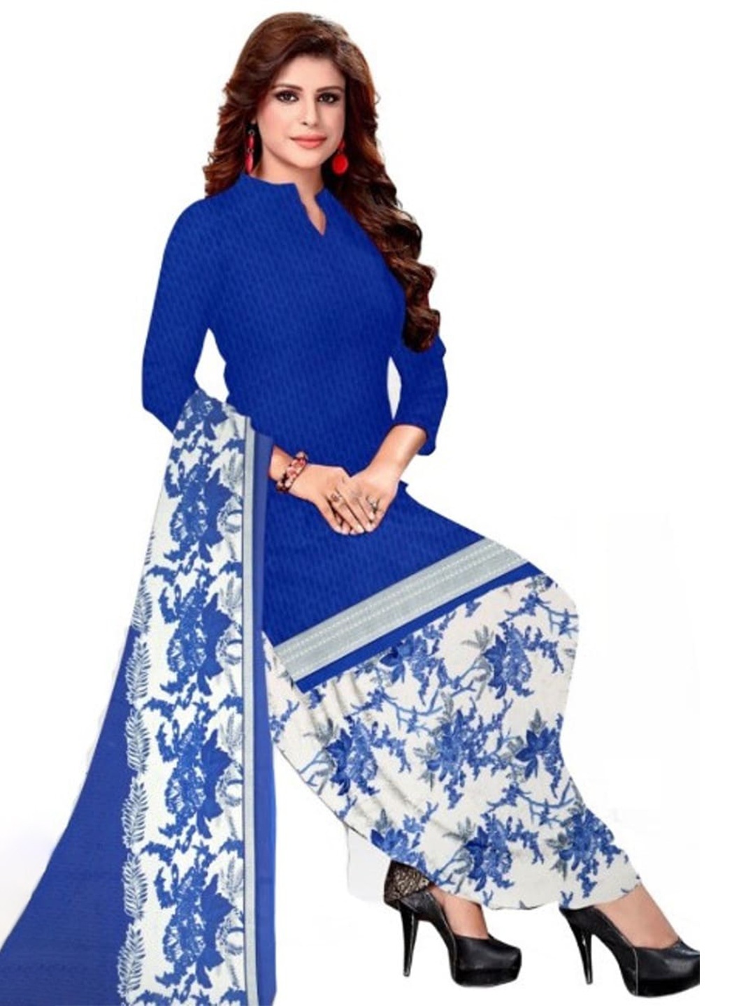 

INDIAN HERITAGE Printed Silk Crepe Unstitched Dress Material, Blue
