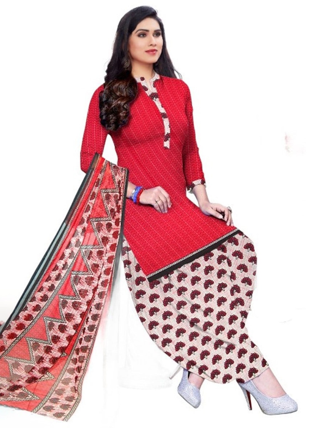 

INDIAN HERITAGE Printed Silk Crepe Unstitched Dress Material, Pink