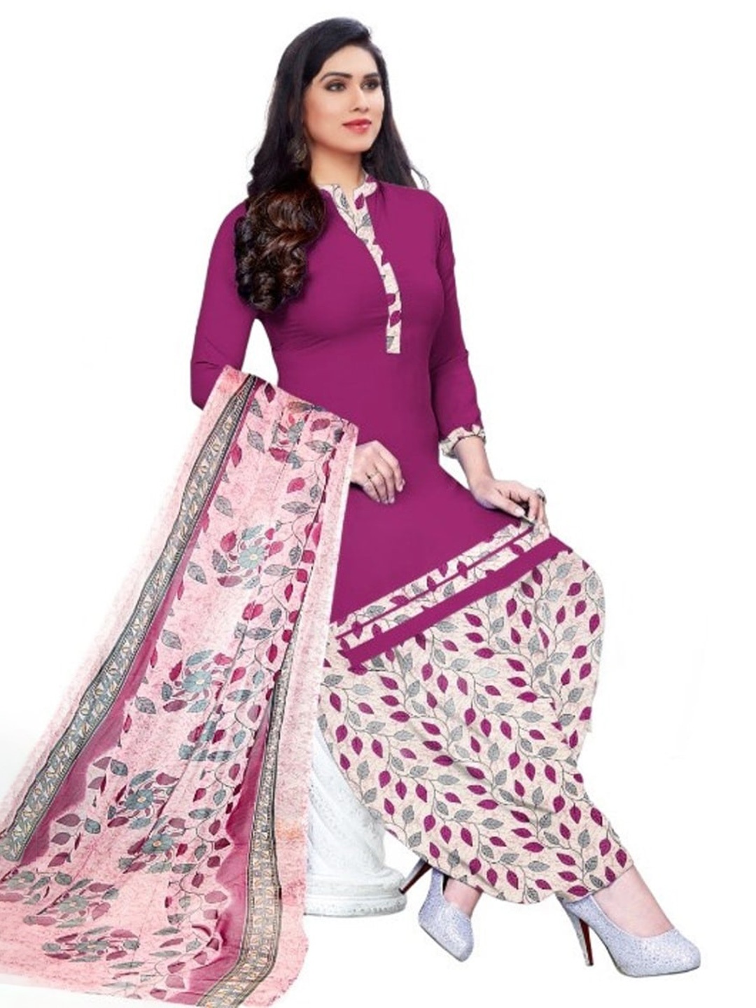 

INDIAN HERITAGE Silk Crepe Unstitched Dress Material, Purple