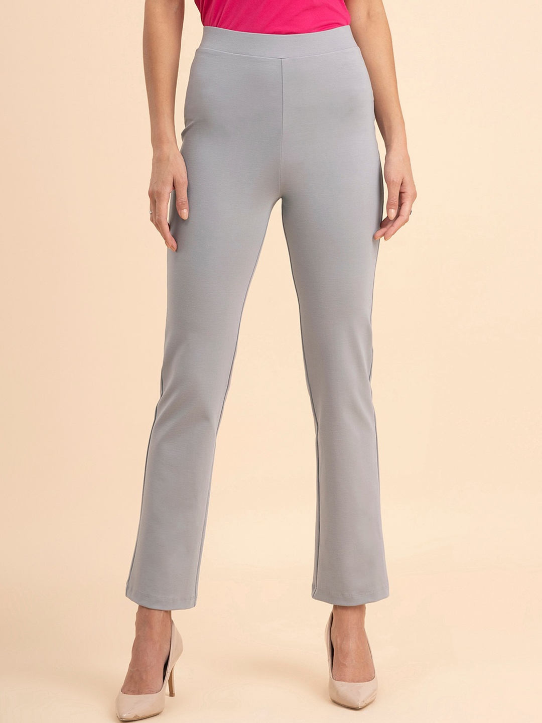 

FableStreet LivIn Air Women High-Rise Bootcut Trousers, Grey