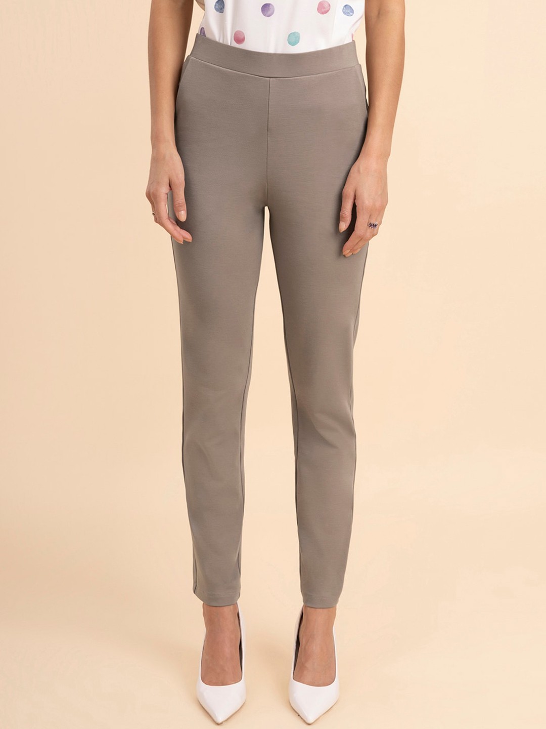 

FableStreet Women LivIn Relaxed Straight Fit High-Rise Trousers, Beige