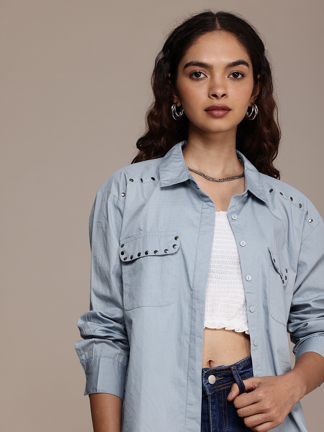 

The Roadster Life Co. Pure Cotton Oversized Casual Shirt, Blue
