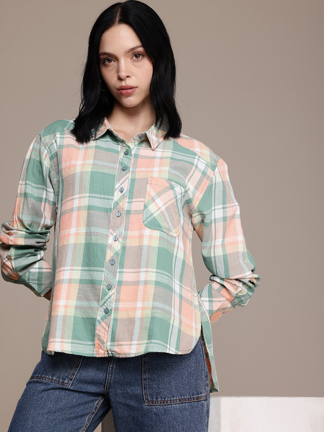 

The Roadster Lifestyle Co. Tartan Checks Cotton Relaxed Fit Casual Shirt, Pink