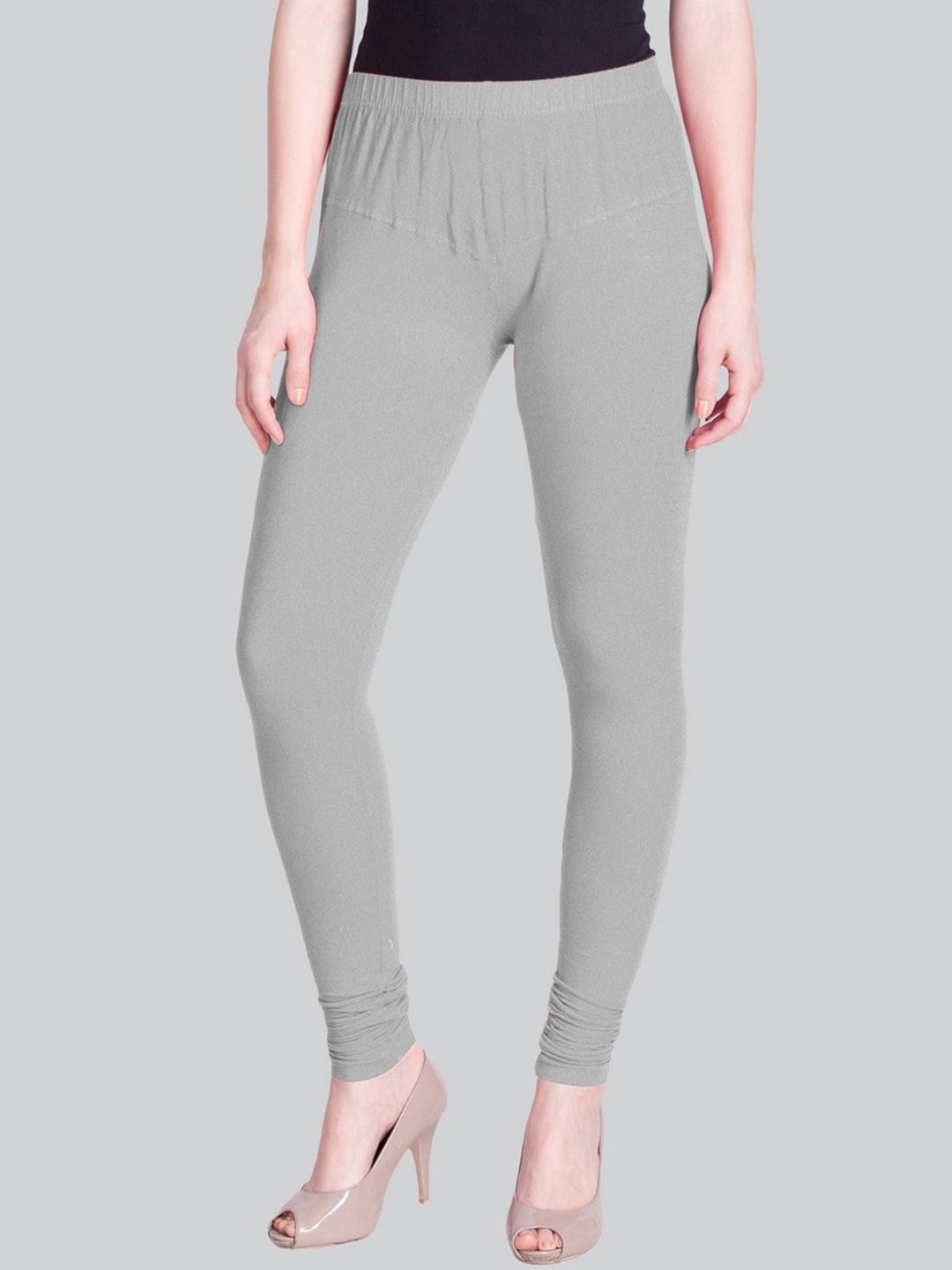 

LYRA Cotton Lycra Churidar Length Leggings, Grey melange