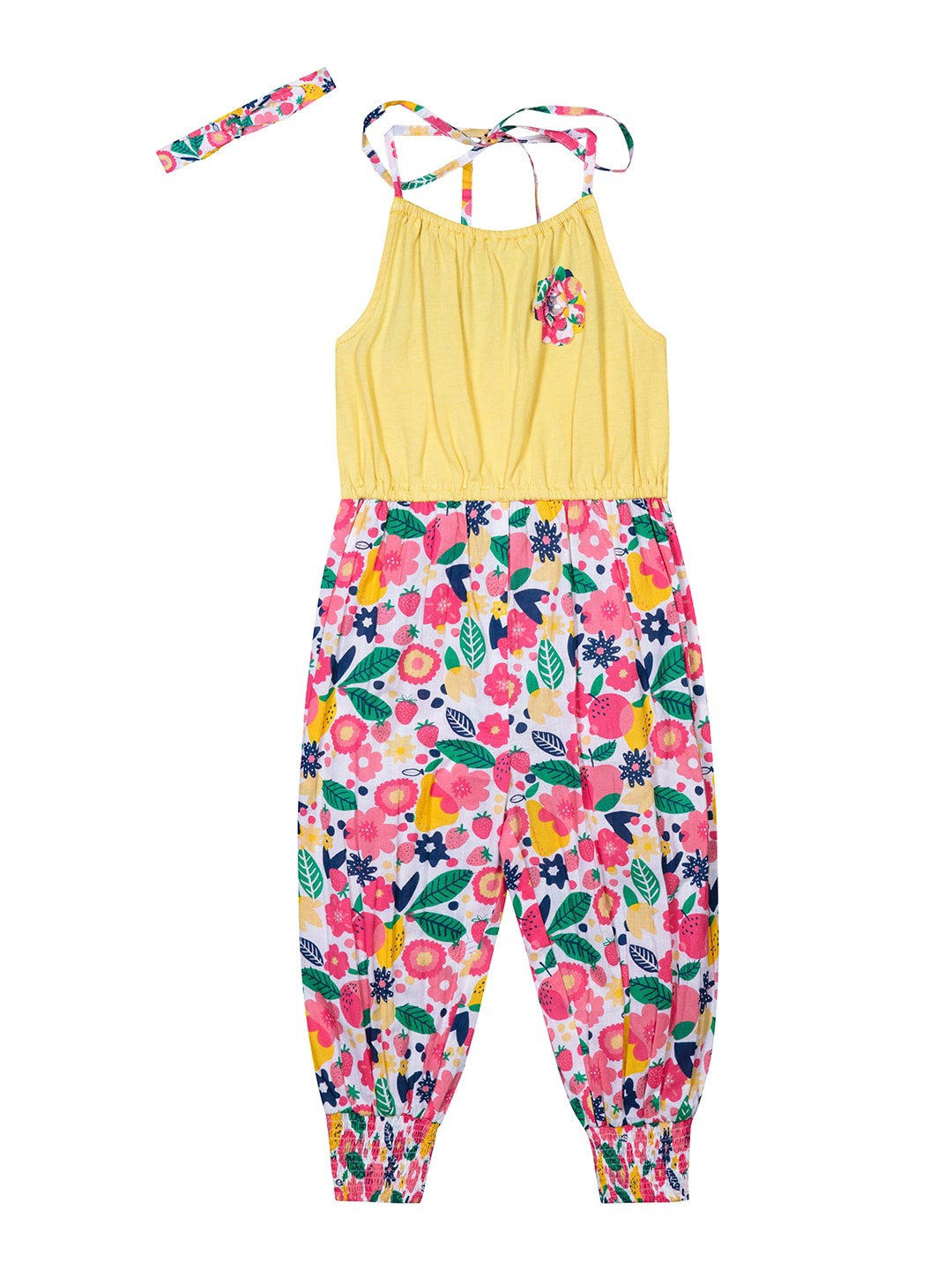 

Budding Bees Infants Girls Floral Cotton Basic Jumpsuit With Hair Band, Yellow