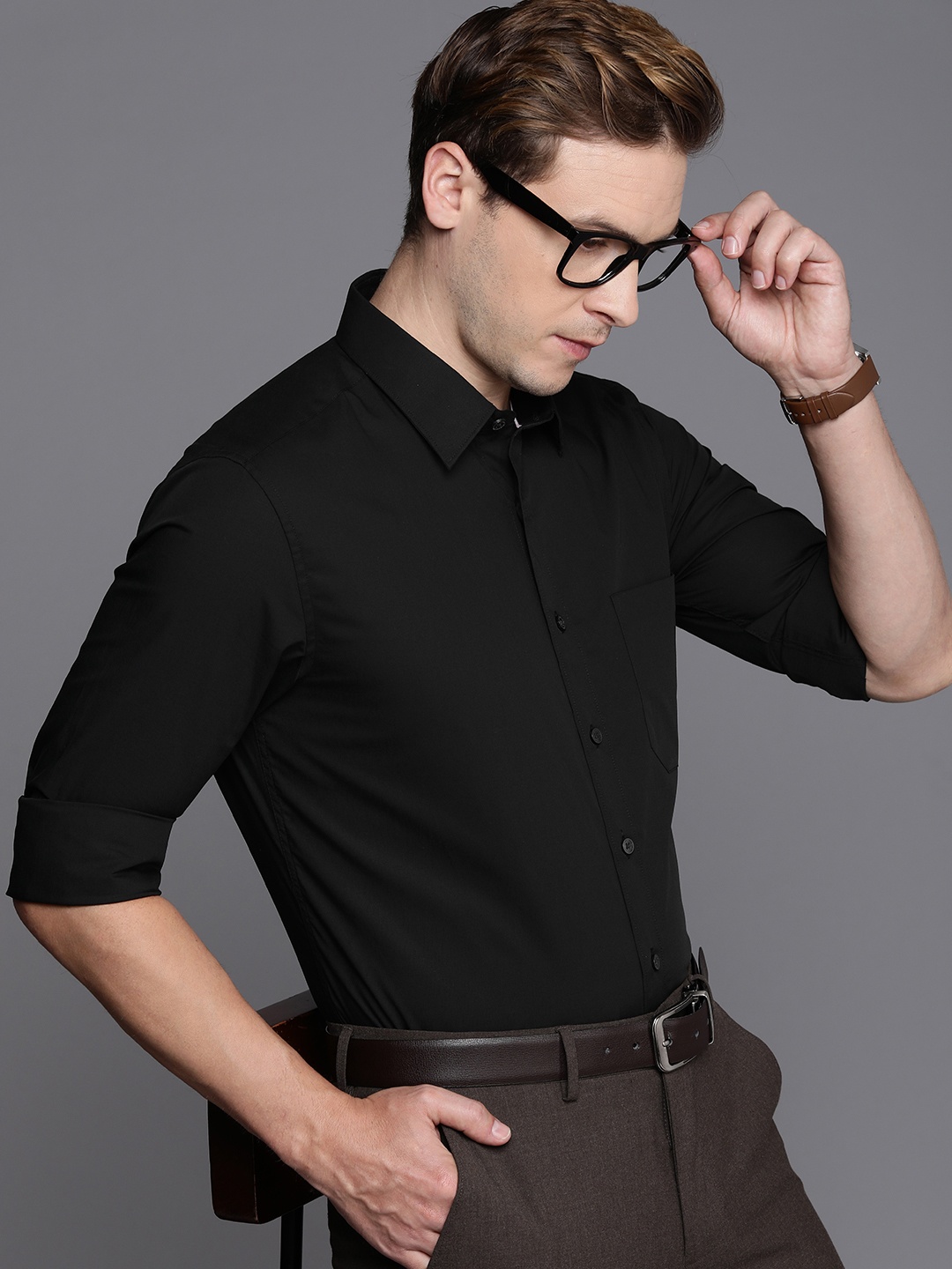 

Louis Philippe Pure Cotton Slim Fit Opaque Formal Shirt, Black
