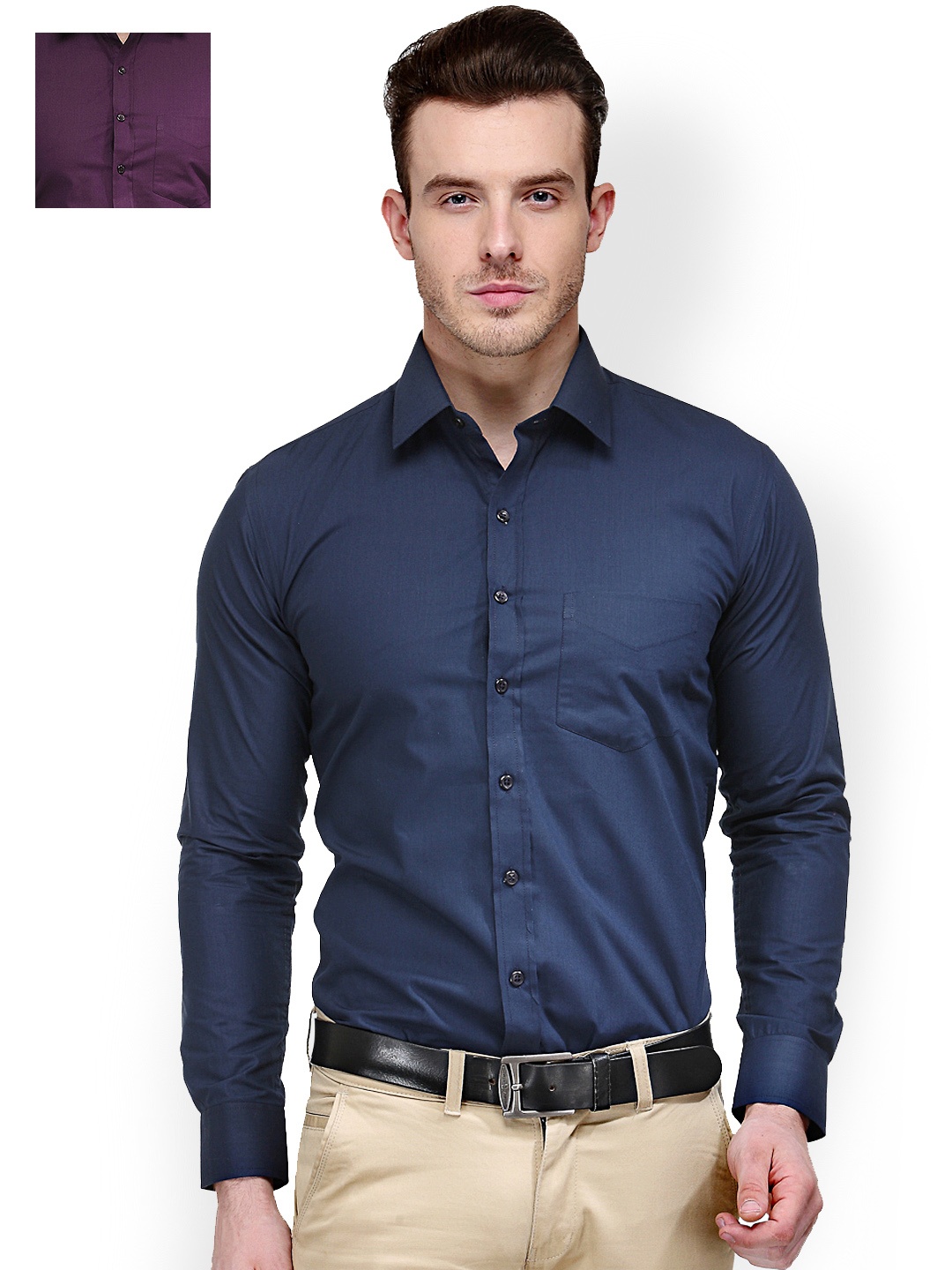 

Hancock Pack of 2 Solid Formal Shirts, Navy blue