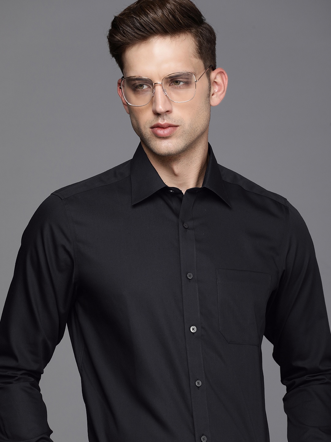 

Louis Philippe Permapress Pure Cotton Classic Fit Wrinkle Free Formal Shirt, Black