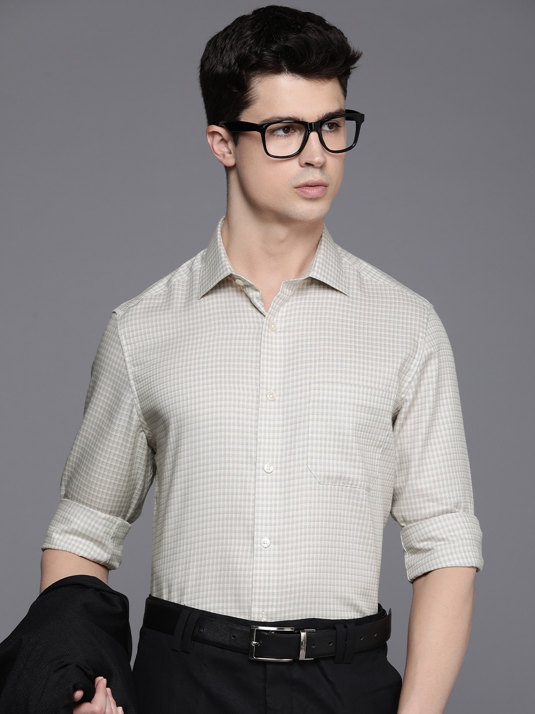 

Louis Philippe Classic Checked Pure Cotton Formal Shirt, Beige