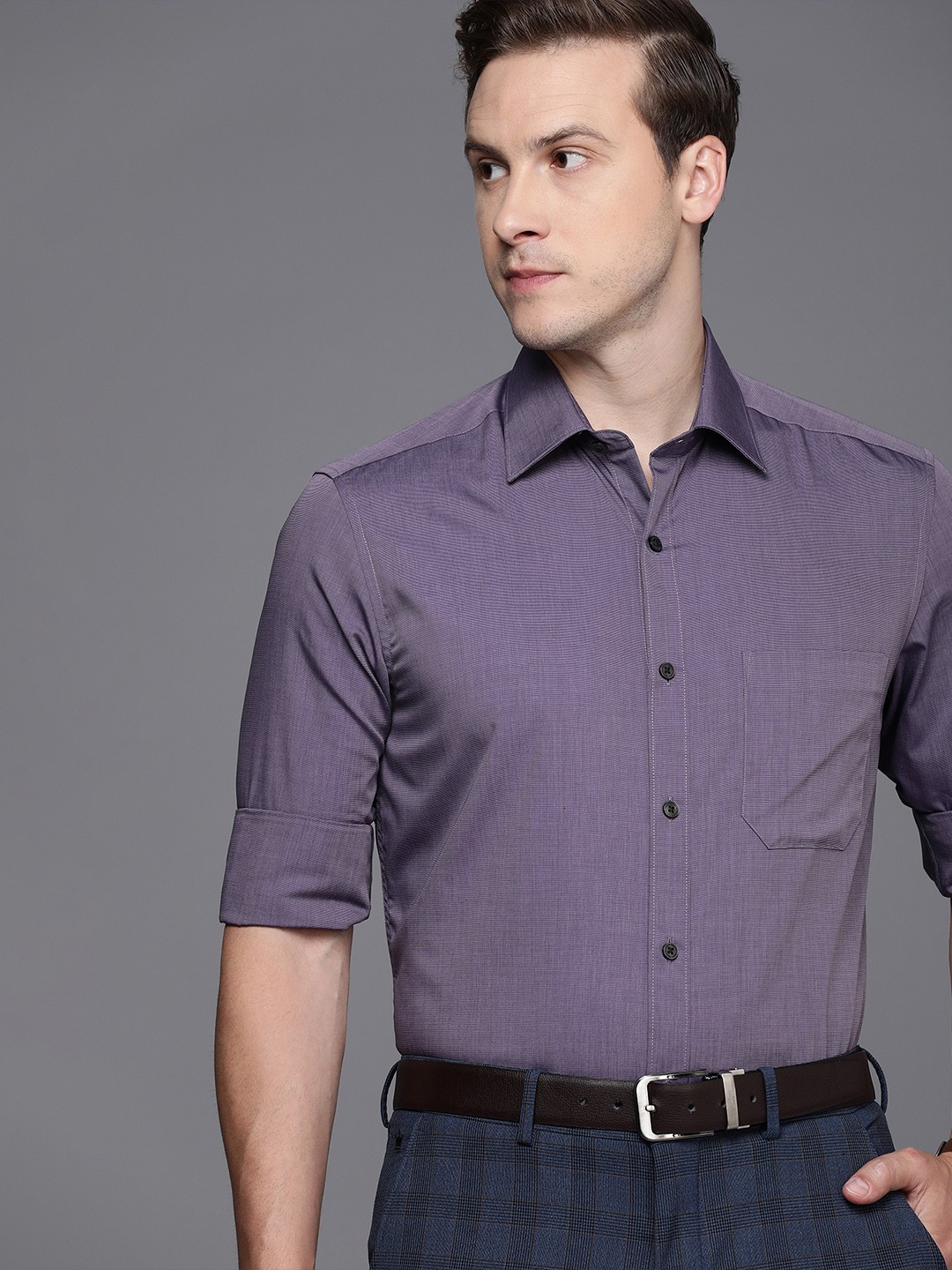 

Louis Philippe Men Pure Cotton Classic Formal Shirt, Purple